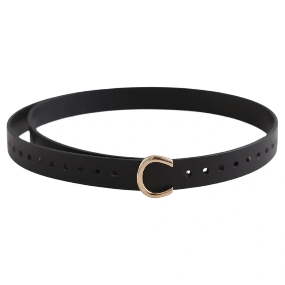 Classic Black Leather Gold C Buckle Belt - Picture 9 of 10